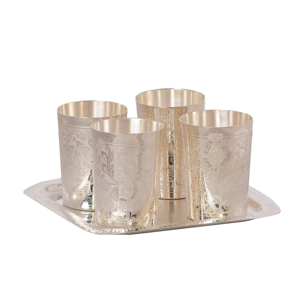 German Silver Glass Set of 4 with Velvet Box Kafalo