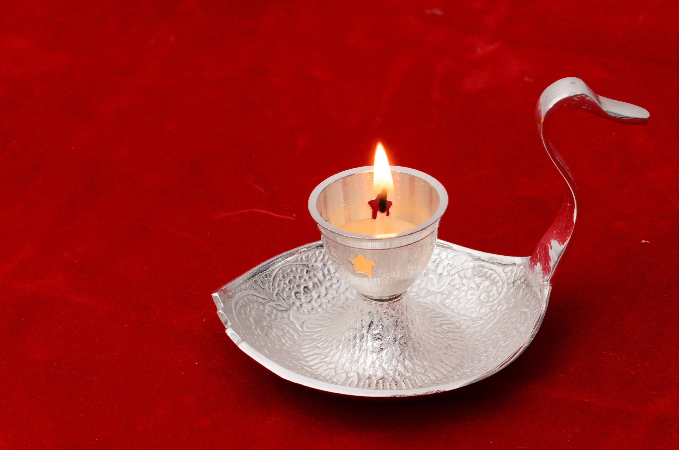 German Silver Swan Diya Holder with Velvet Box Kafalo