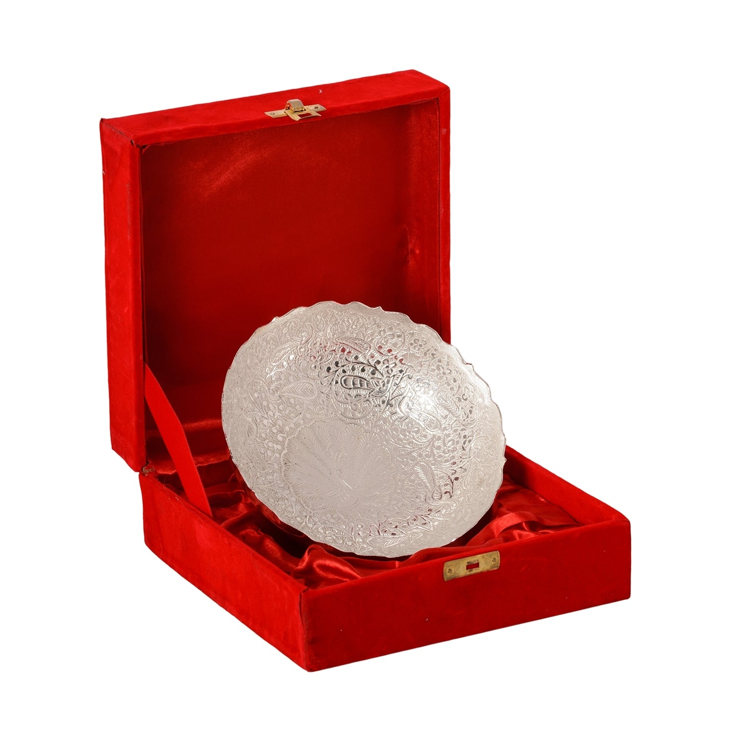 German Silver Multiutility Round Decorative Platter With Velvet Box Kafalo