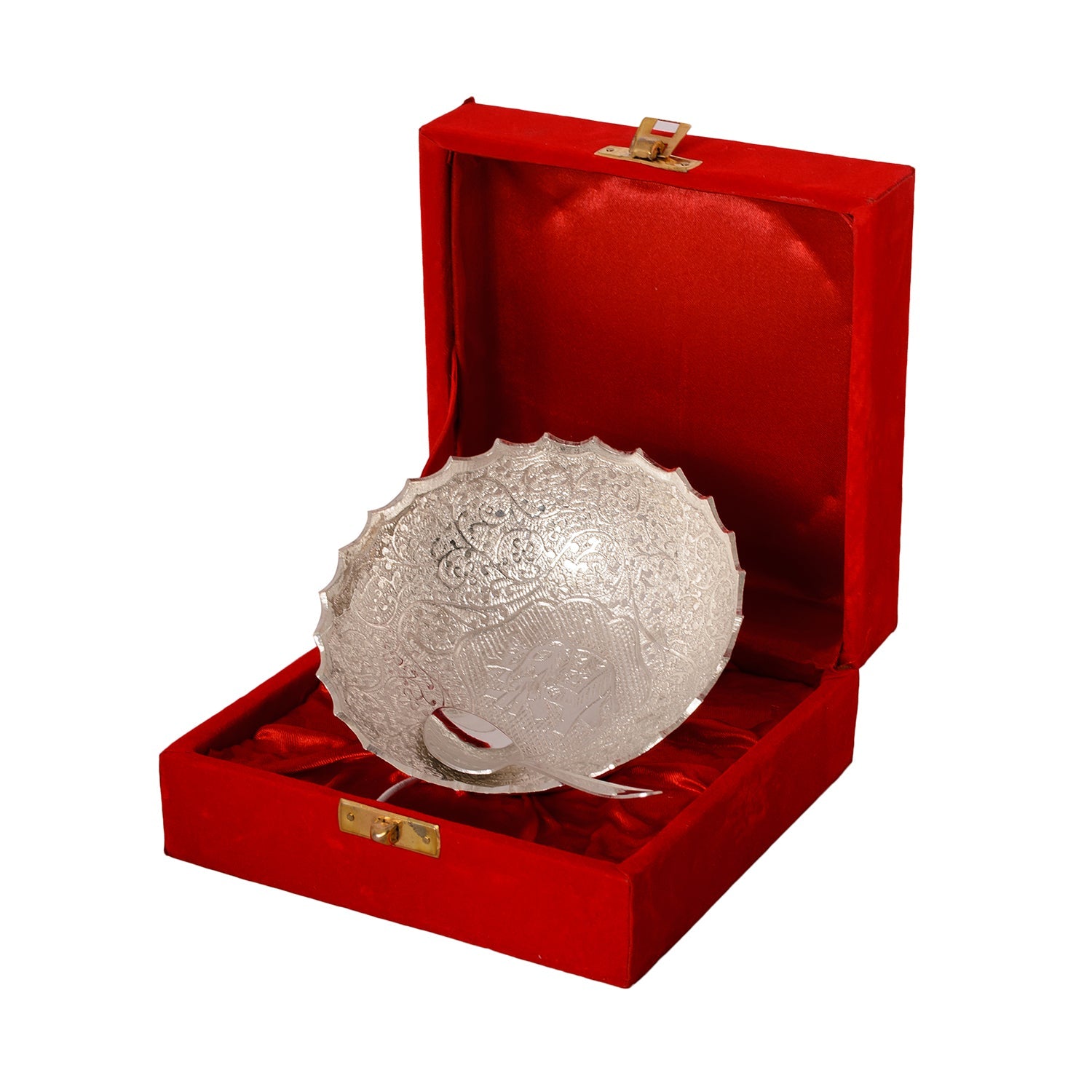 German Silver Multiutility Round Decorative Platter with Velvet Box Kafalo