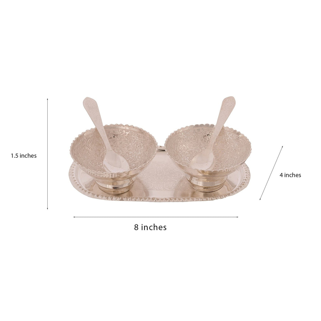 German Silver Multiutility Decorative Platter 2 Bowl Set with Velvet Box Kafalo