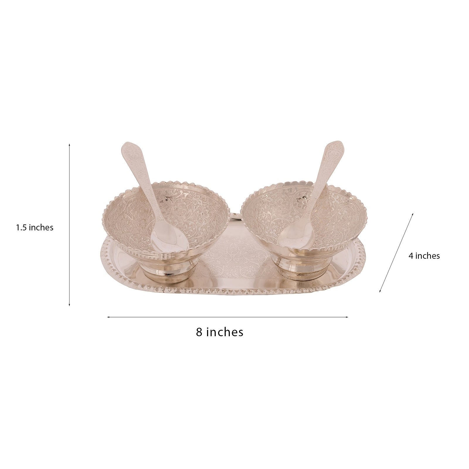German Silver Multiutility Decorative Platter 2 Bowl Set with Velvet Box Kafalo