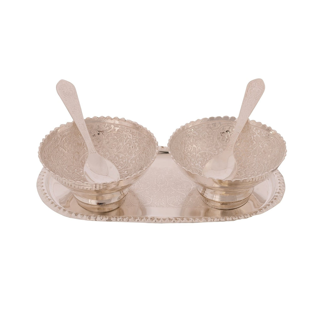 German Silver Multiutility Decorative Platter 2 Bowl Set with Velvet Box Kafalo