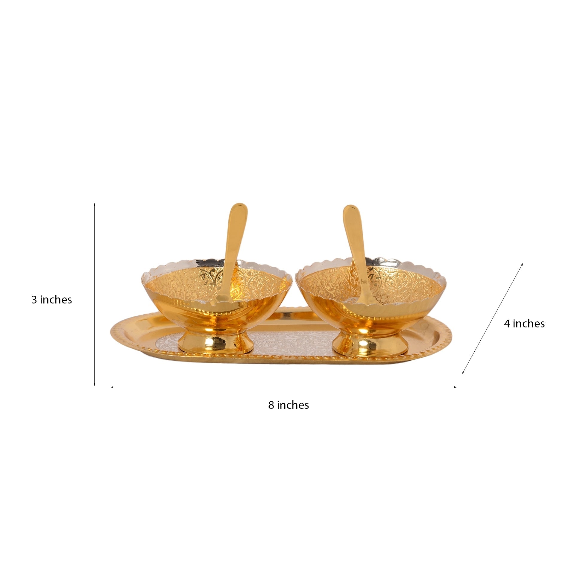German Silver Multiutility Decorative Platter 2 Golden Bowl Set With Velvet Box Kafalo