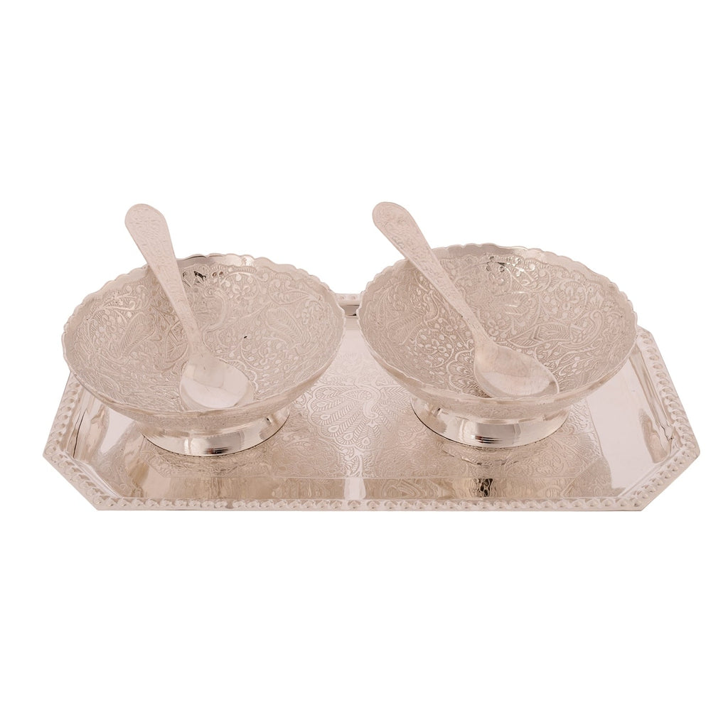 German Silver Multiutility Decorative Platter 2 Silver Bowl Set with Velvet Box Kafalo