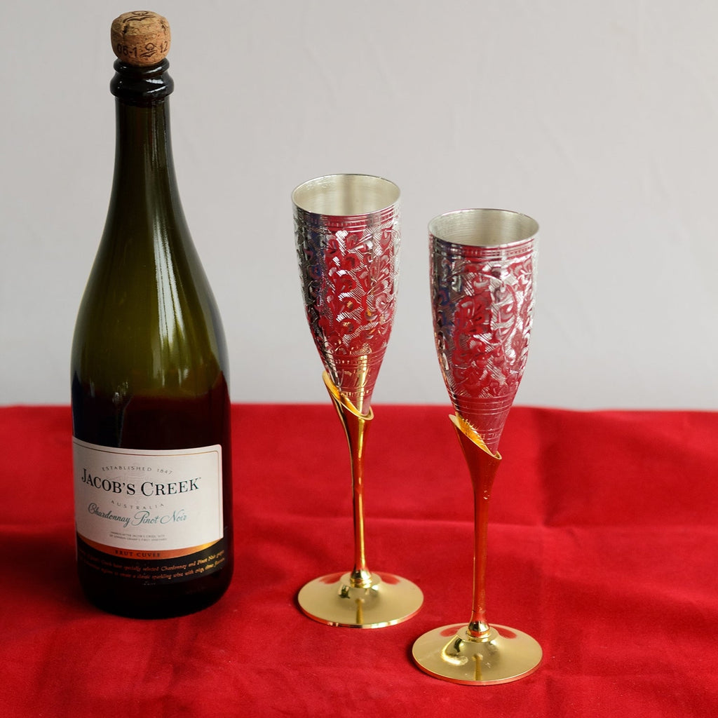 German Silver Grand Wine Glass Set of 2 with Velvet Box Kafalo