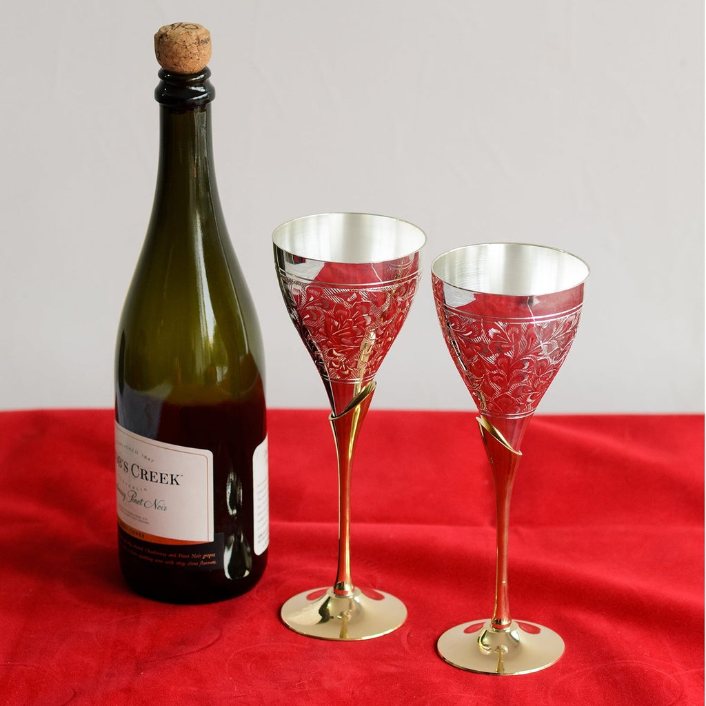 German Silver Wine Glass Set of 2 with Velvet Box Kafalo