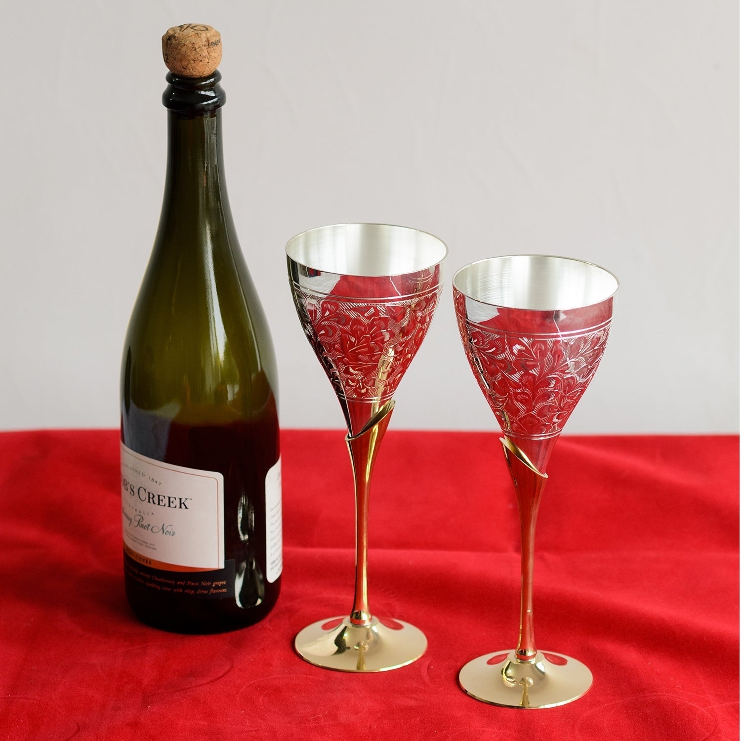 German Silver Wine Glass Set of 2 with Velvet Box Kafalo