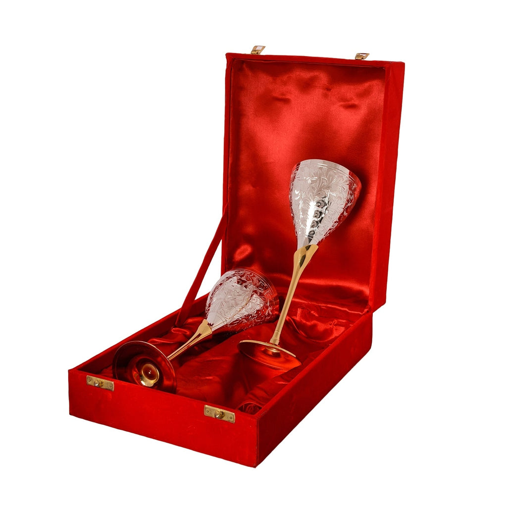 German Silver Wine Glass Set of 2 with Velvet Box Kafalo