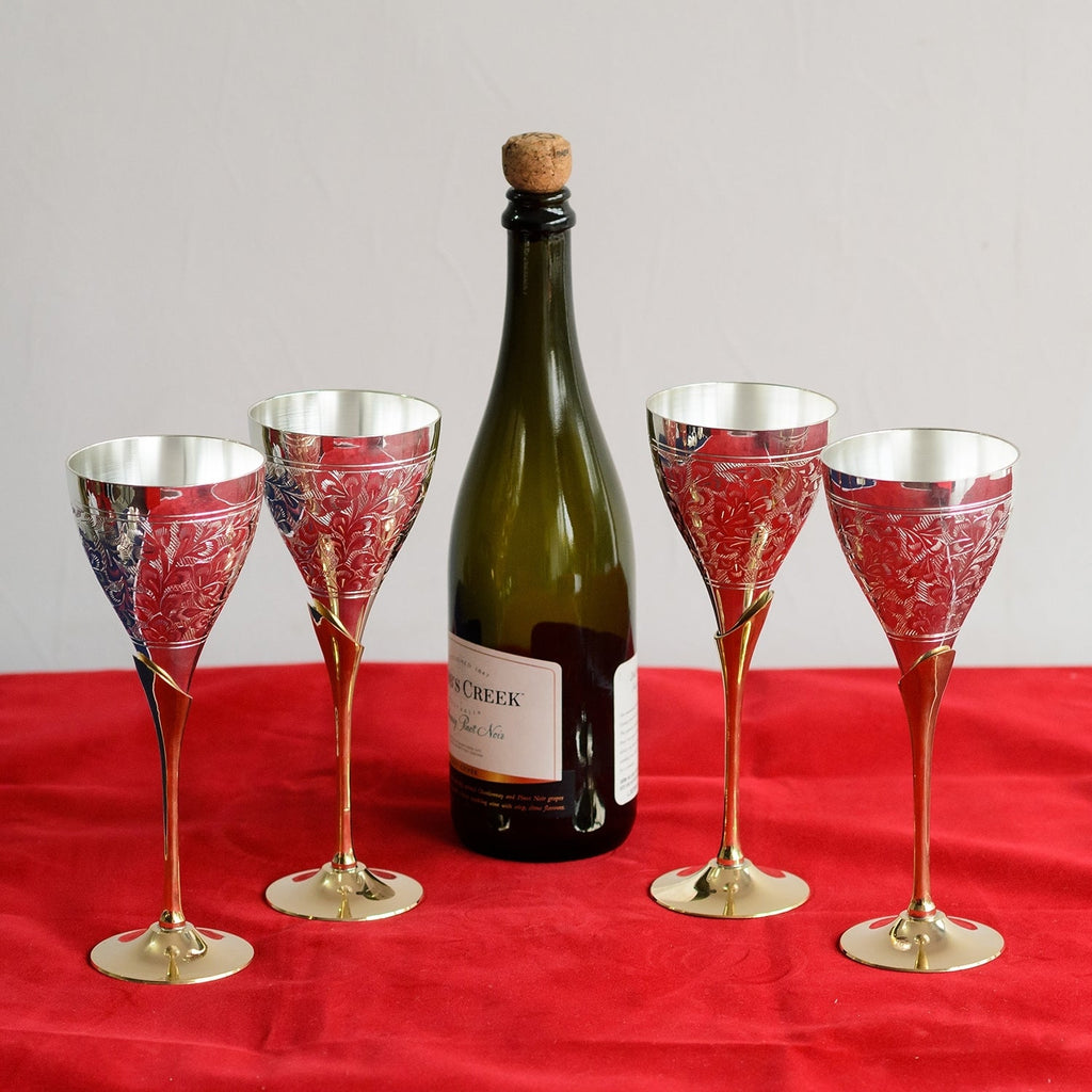 German Silver Elegant Wine Glass Set of 4 with Velvet Box Kafalo