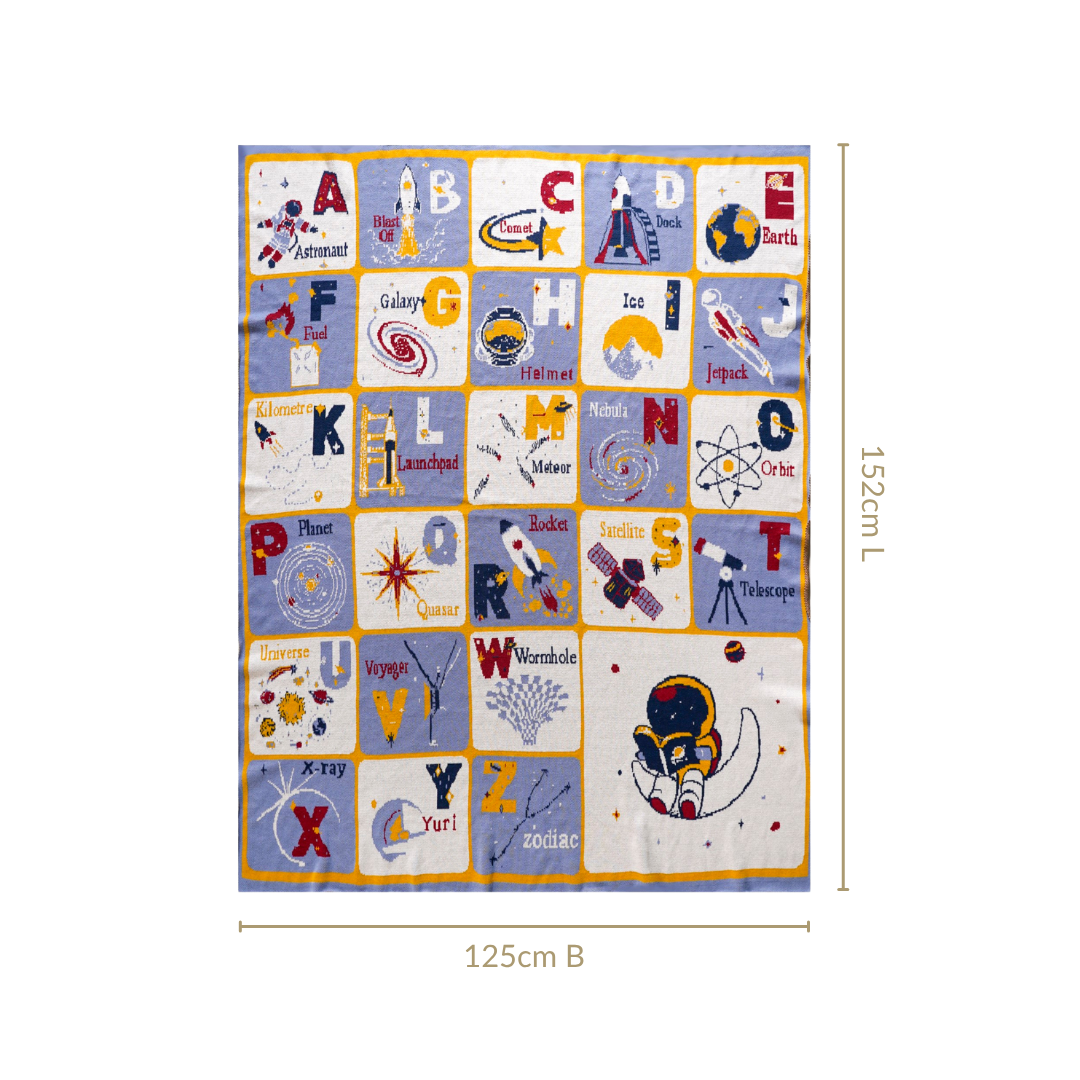 Galaxy Alphabet ABCD Knitted Kids Learning Cotton Throw 152x125cm Nestasia