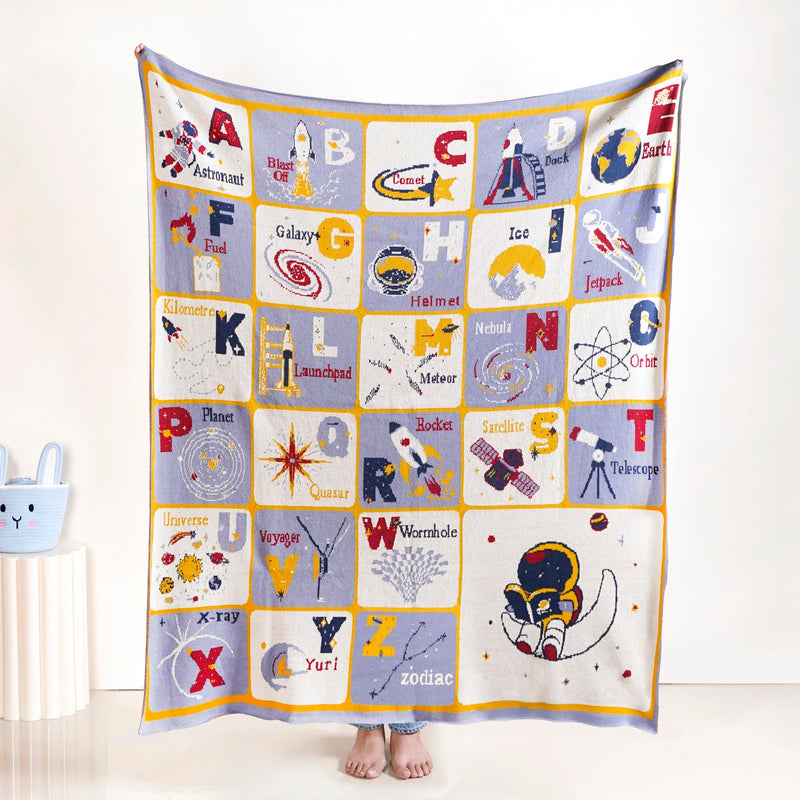 Galaxy Alphabet ABCD Knitted Kids Learning Cotton Throw 152x125cm Nestasia