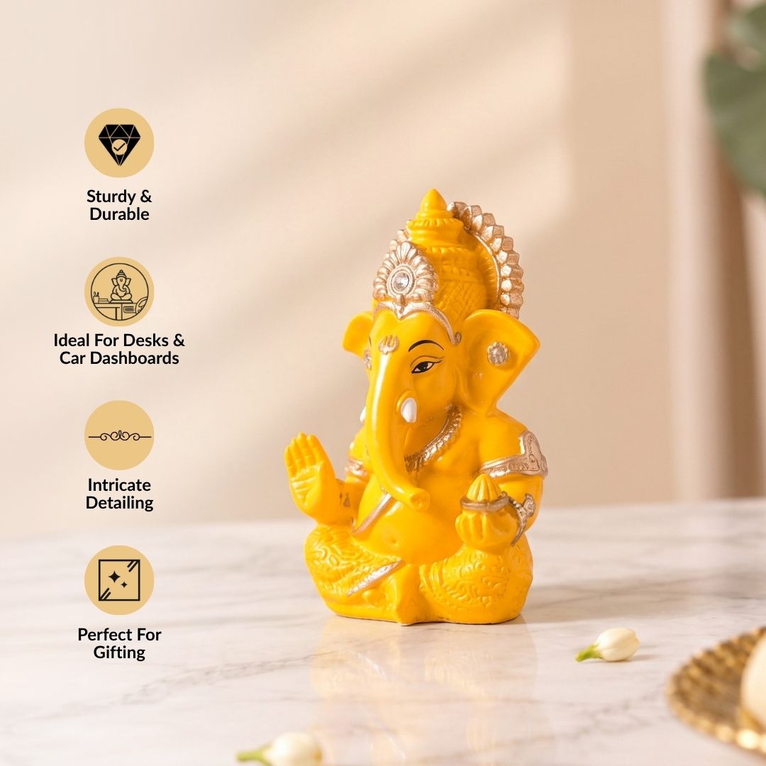 Mini Ganesh Idol For Home And Office Yellow 9cm Nestasia
