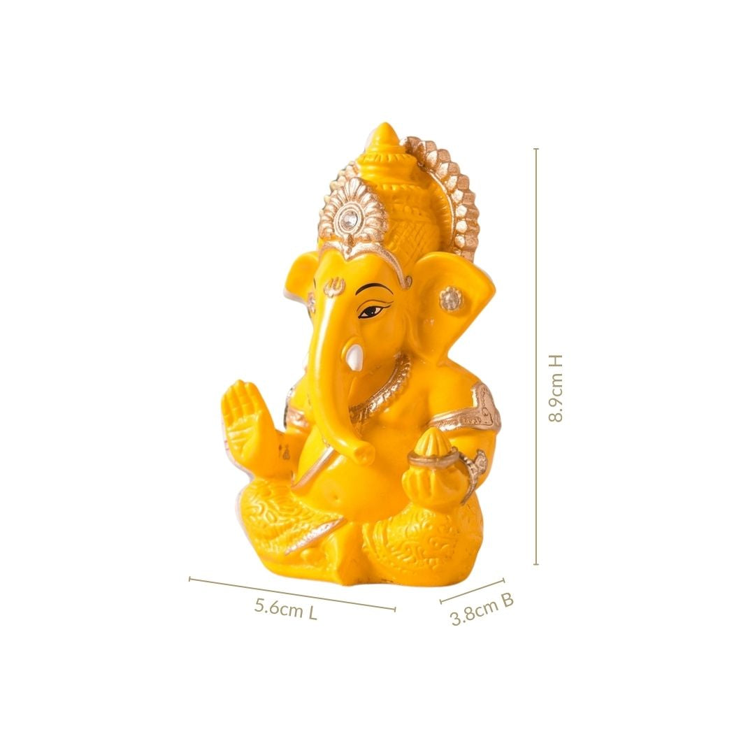 Mini Ganesh Idol For Home And Office Yellow 9cm Nestasia