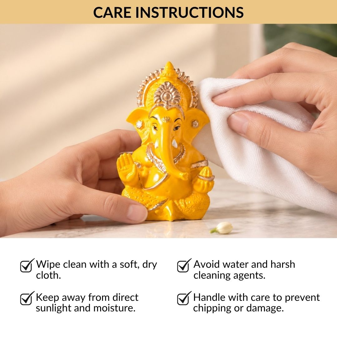Mini Ganesh Idol For Home And Office Yellow 9cm Nestasia