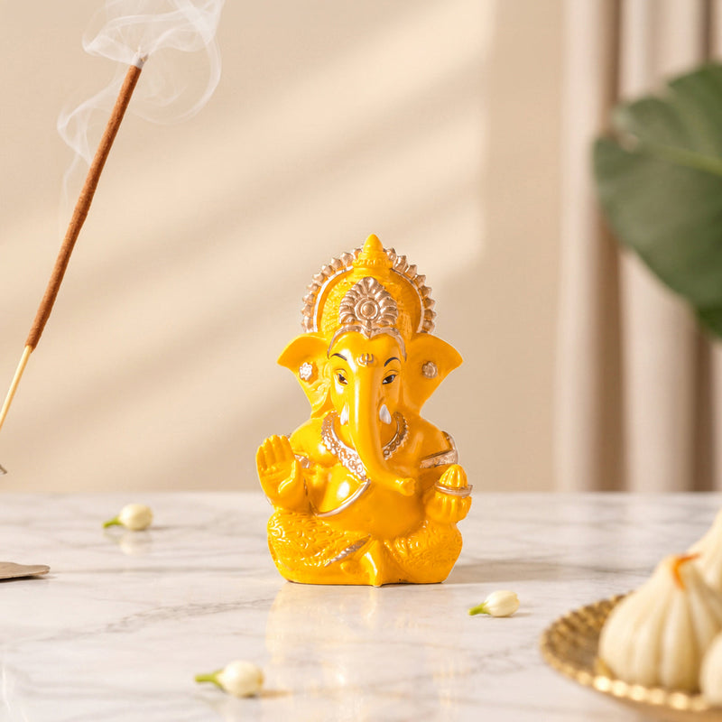 Mini Ganesh Idol For Home And Office Yellow 9cm Nestasia