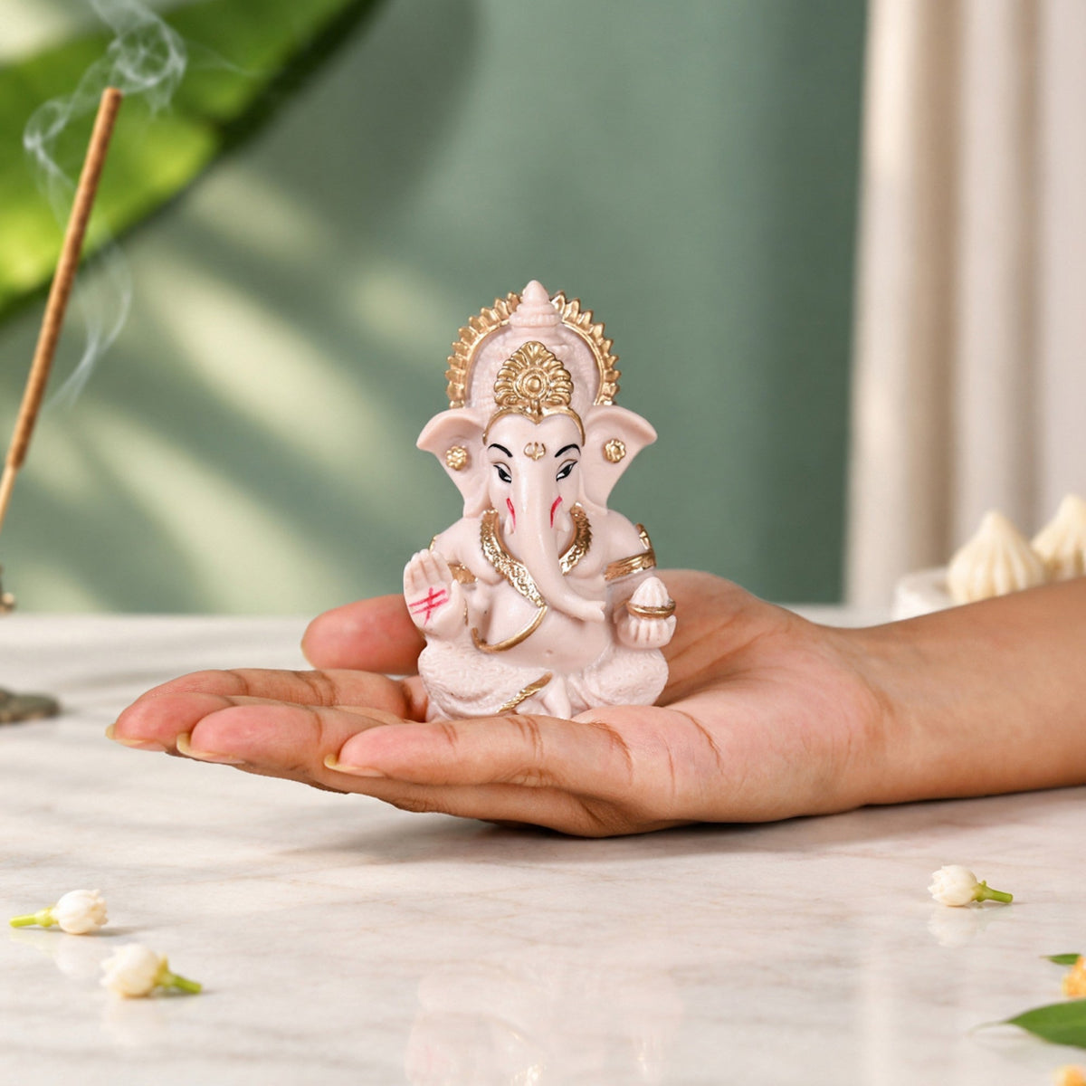 Small Vighnaharta Ganesh Murti Pink 9cm Nestasia