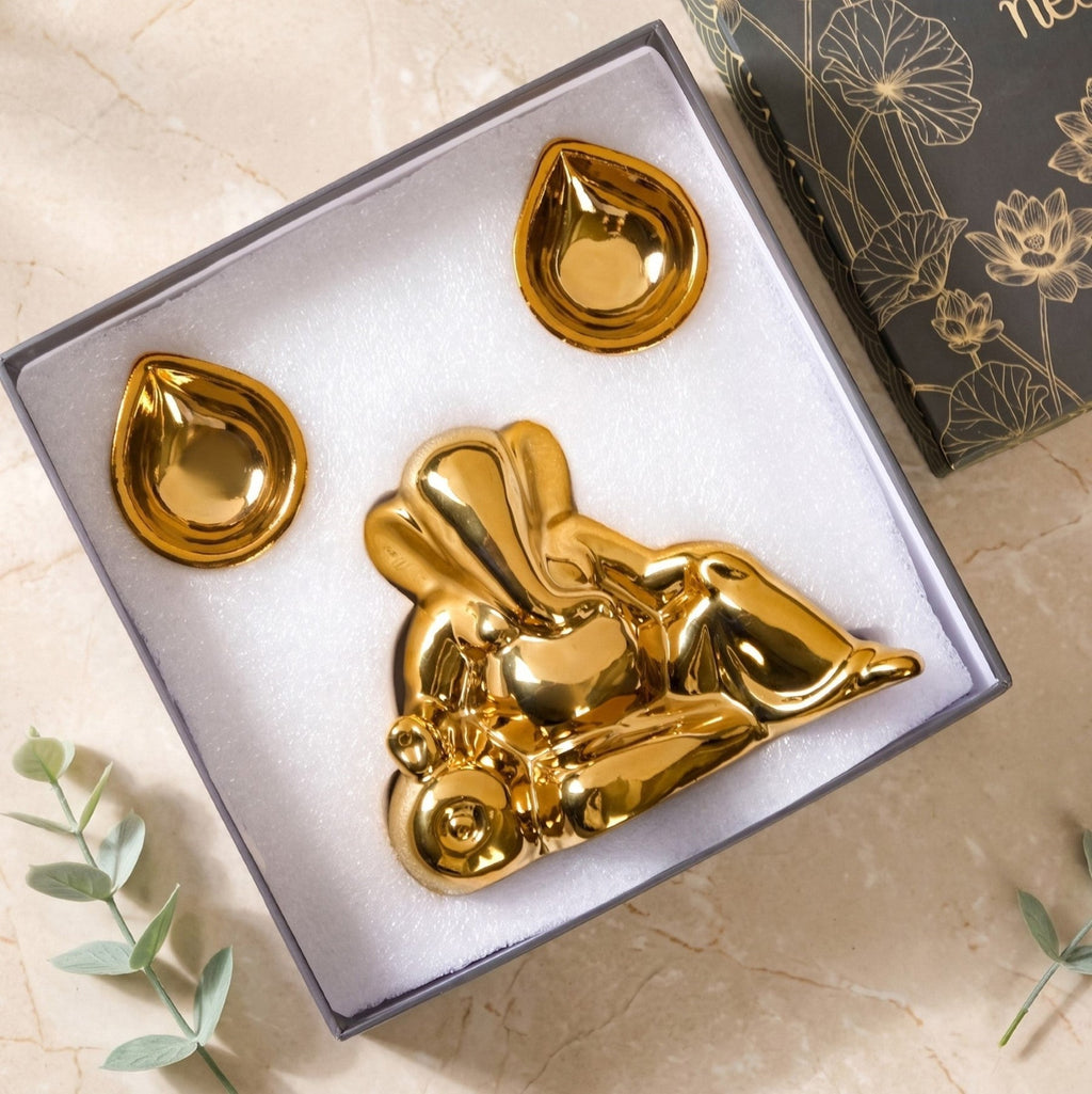 Ganesha Idol With Diya In Gift Box Set Of 3 Nestasia