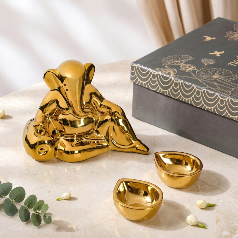 Ganesha Idol With Diya In Gift Box Set Of 3 Nestasia