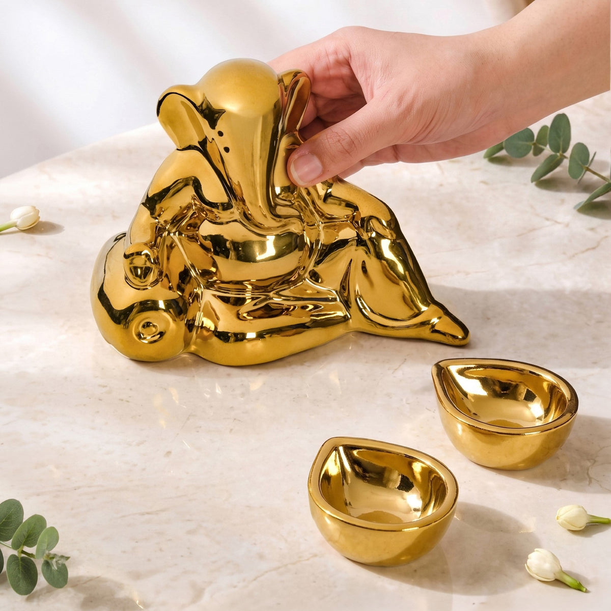 Ganesha Idol With Diya In Gift Box Set Of 3 Nestasia