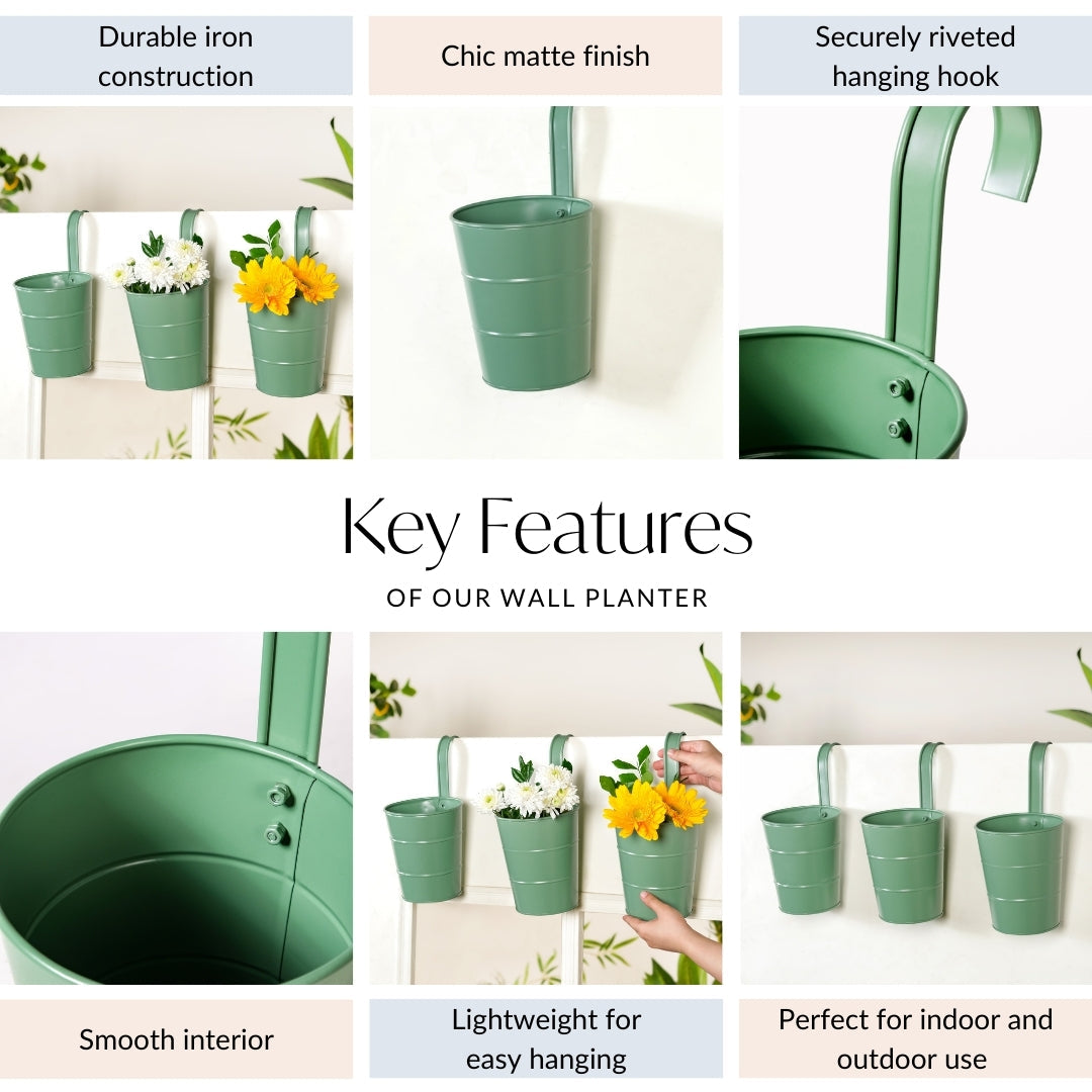 Garden Muse Hanging Flower Bucket Set Of 3 Sage Green Nestasia