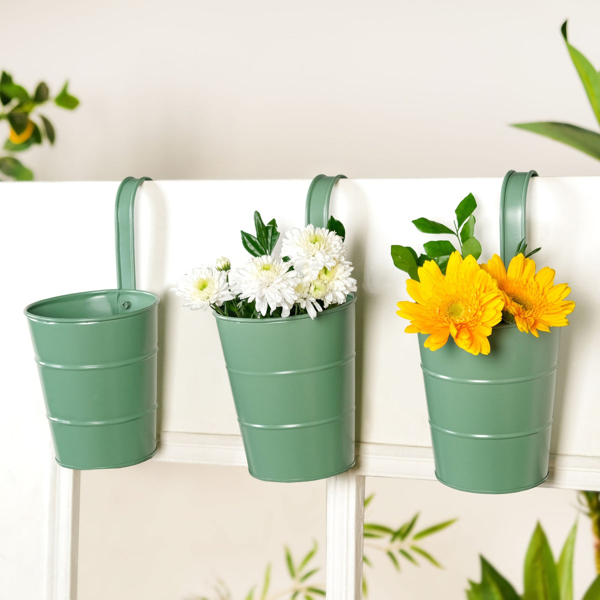 Garden Muse Hanging Flower Bucket Set Of 3 Sage Green Nestasia