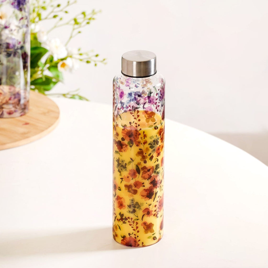 Garden Rose Large Glass Water Bottle 1000ml Nestasia