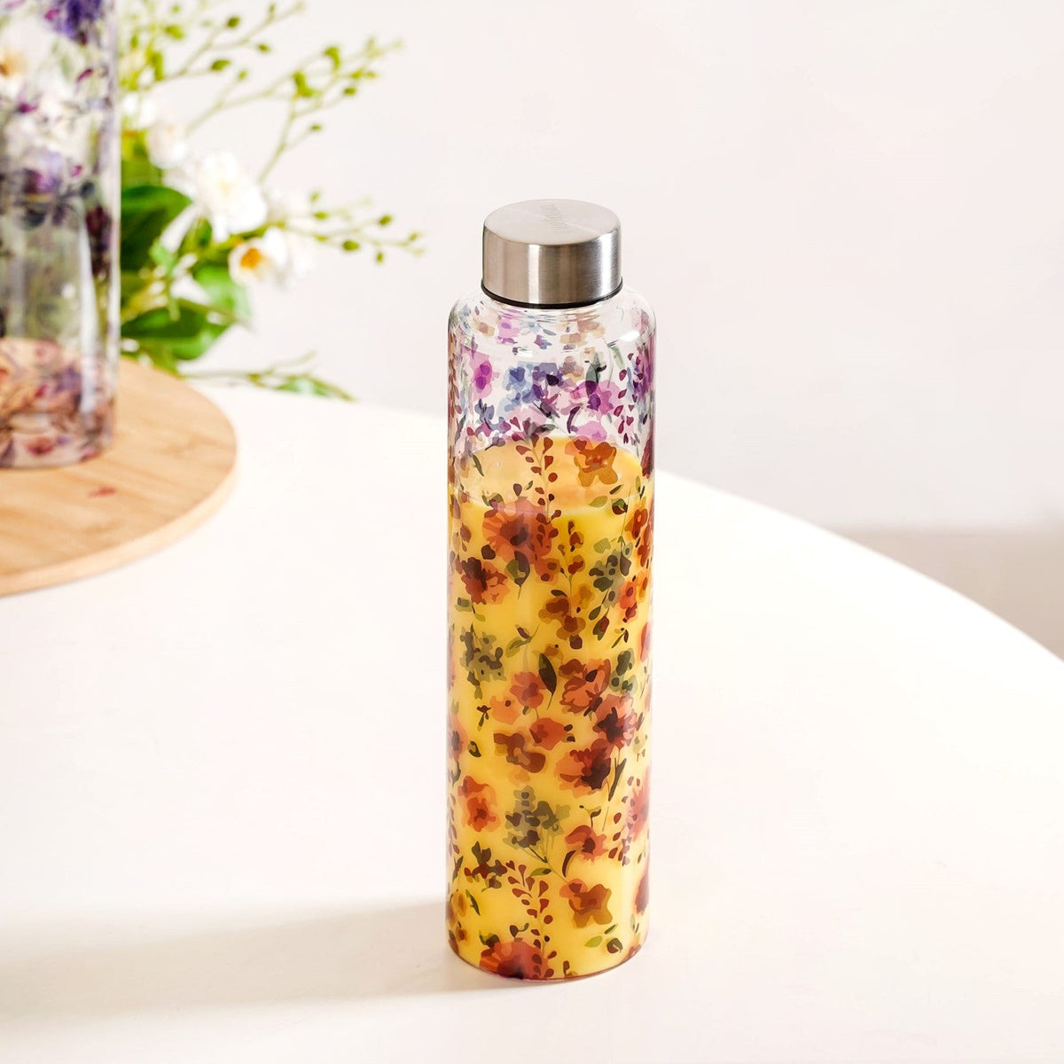 Garden Rose Large Glass Water Bottle 1000ml Nestasia