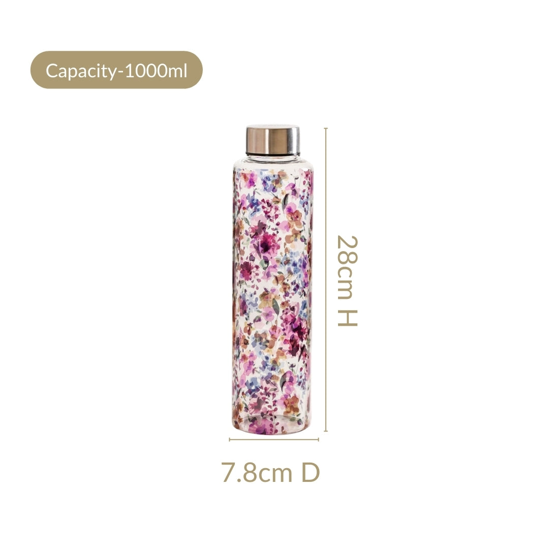 Garden Rose Large Glass Water Bottle 1000ml Nestasia