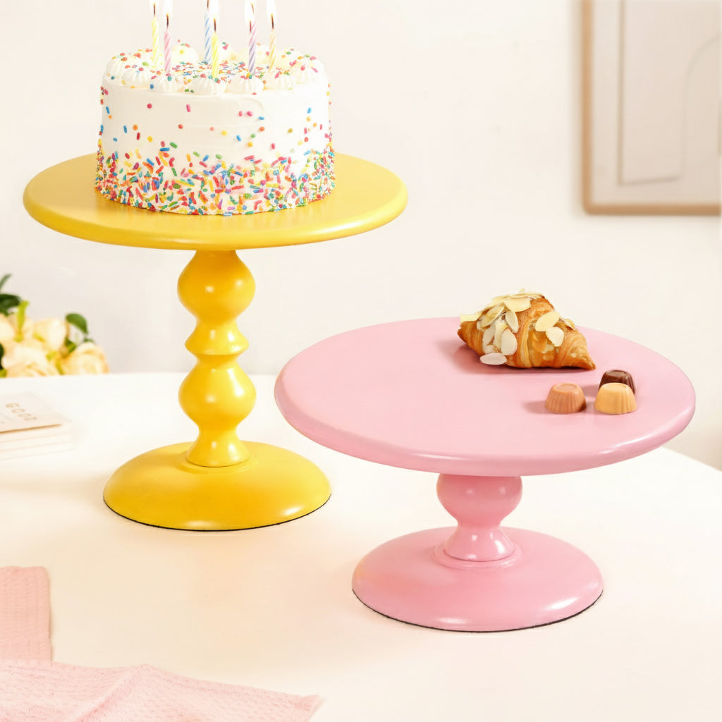Sugar Pop Round Cake Stand Set Of 2 Pink And Yellow Nestasia