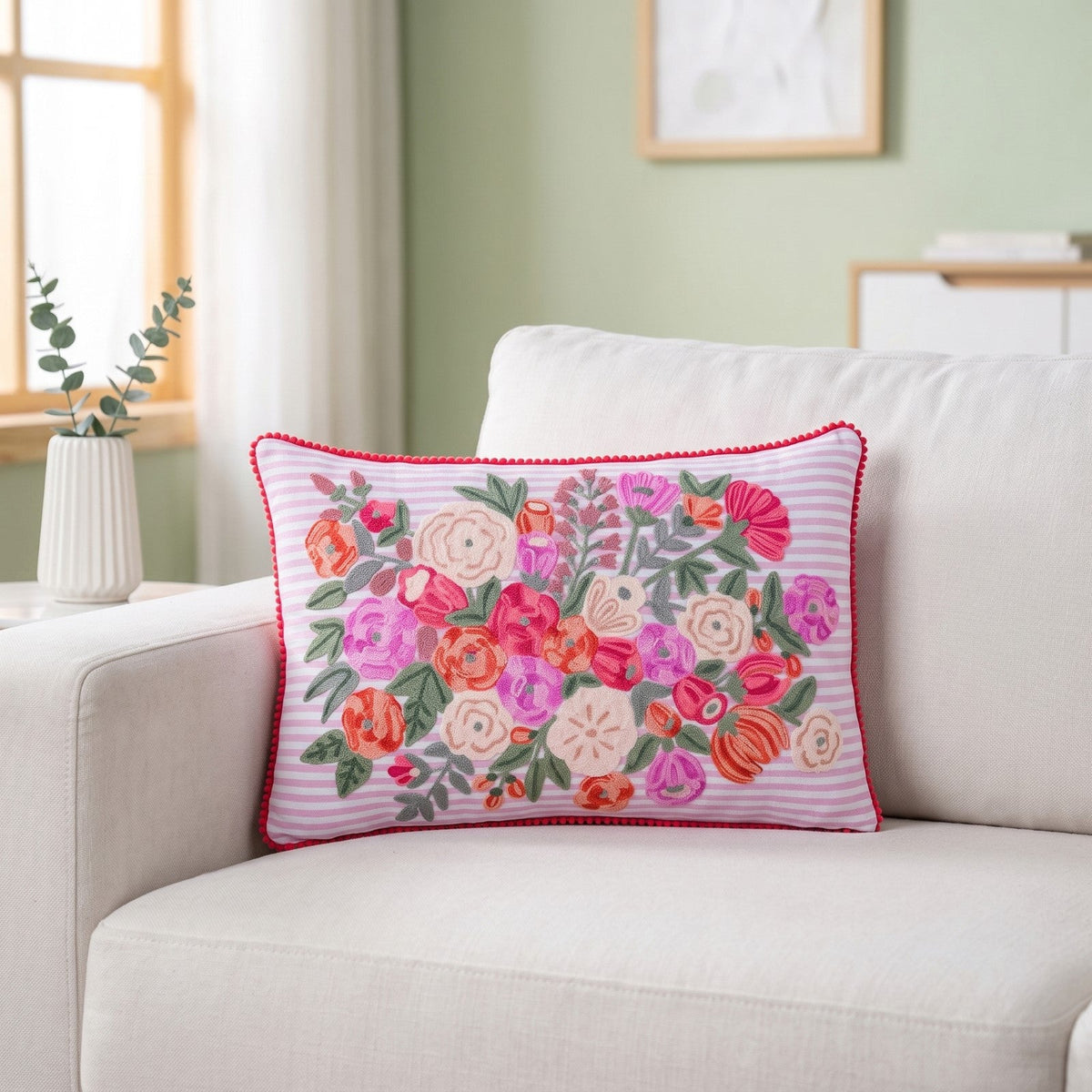 Blush Stripe Cotton Cushion Cover 50x35cm Nestasia