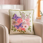 Butterfly Meadow Cotton Embroidered Cushion Cover 40x40cm Nestasia