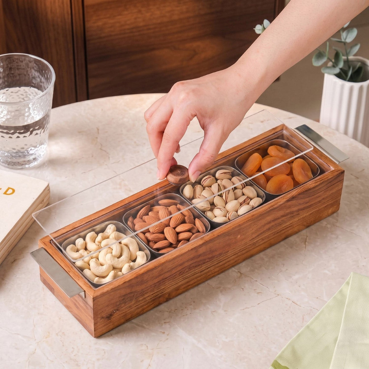 Sienna Snack Tray With Stainless Steel Bowl Set Of 5 Nestasia