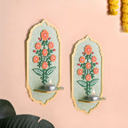Phool Mirror Work Tealight Candle Holder Lippan Wall Art Set Of 2 Nestasia