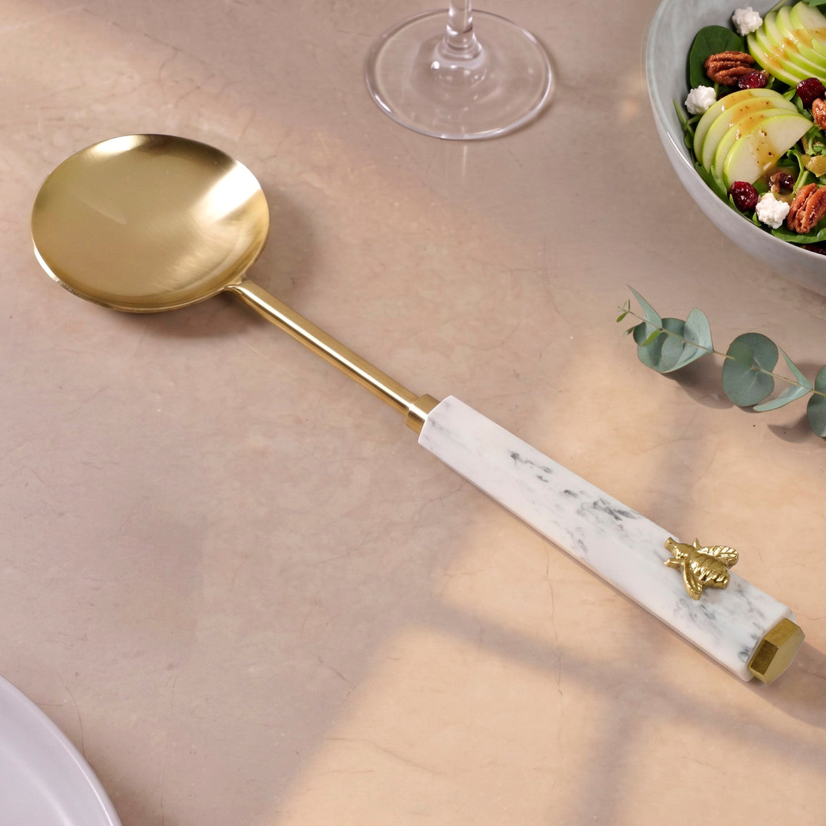 Marble Gold Honeybee Serving Spoon Set Of 2 Nestasia