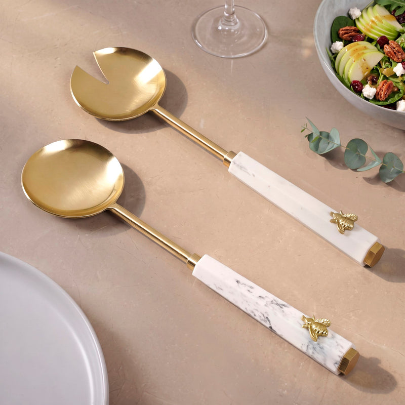 Marble Gold Honeybee Serving Spoon Set Of 2 Nestasia