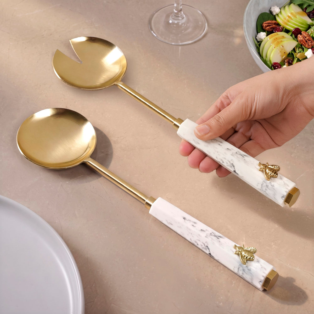 Marble Gold Honeybee Serving Spoon Set Of 2 Nestasia