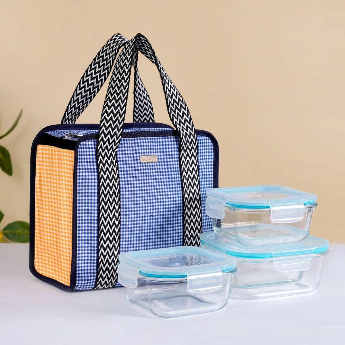 Checkered Lunch Bag Blue Nestasia
