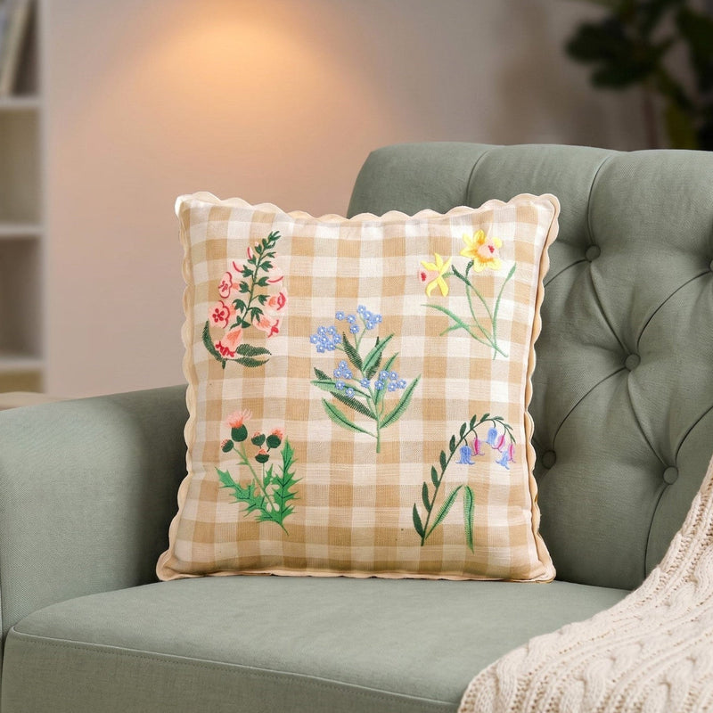 Gingham Florals Cushion Cover 46x46cm Nestasia