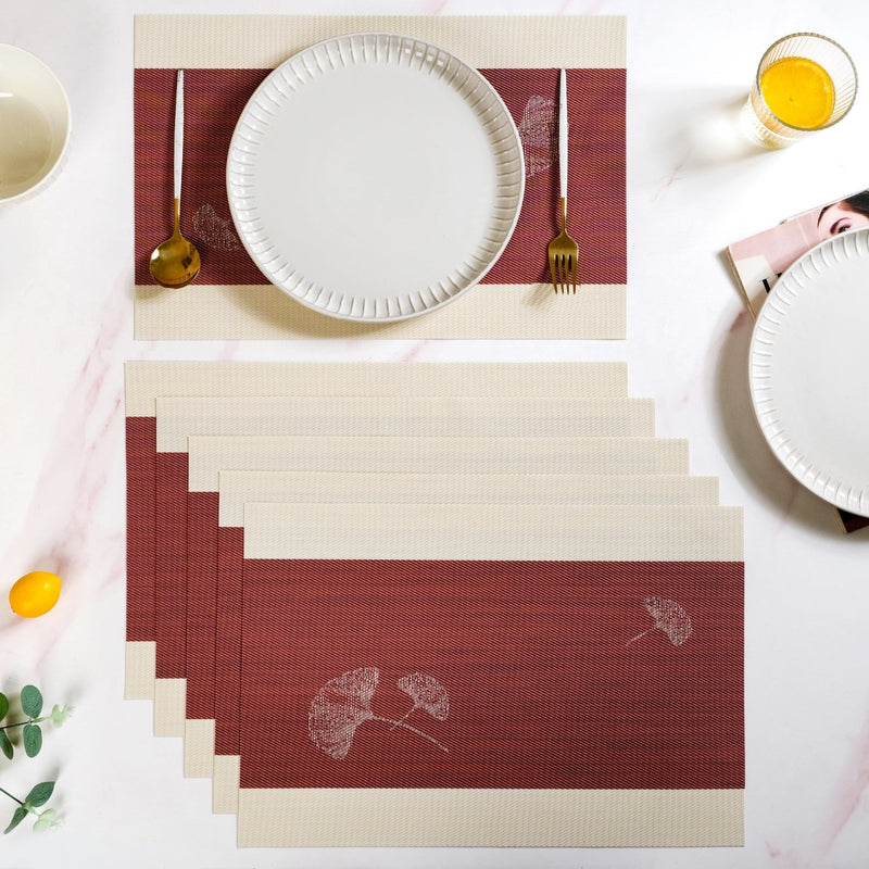 Ginkgo Maroon Table Mat Set Of 6 Nestasia