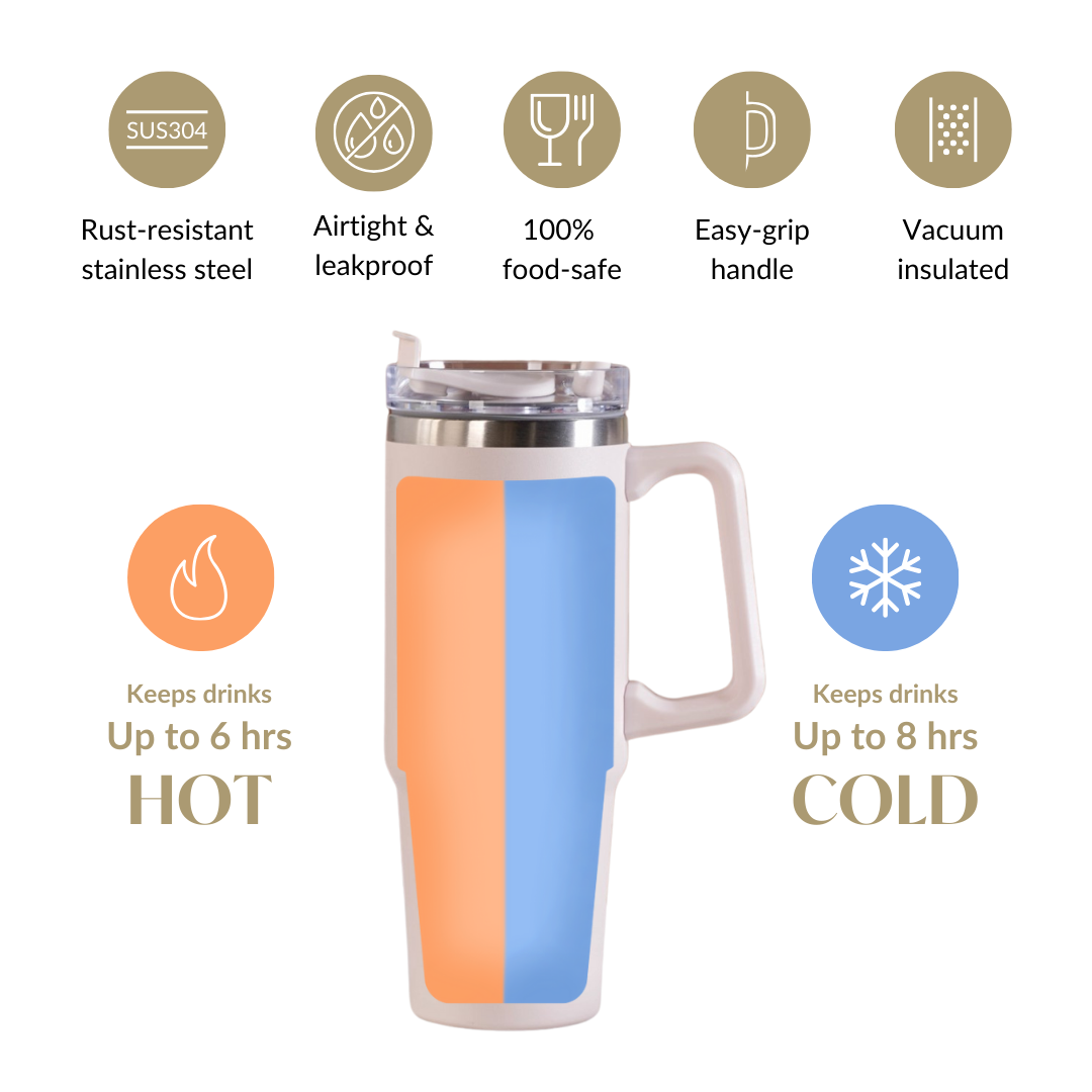 Glacio Double Wall Insulated Trending Sipper Water Bottle Moonbeam White 850ml Nestasia