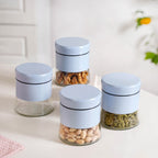 Blue Winnie Glass Jar With Metal Cover Set Of 4 600ml Nestasia
