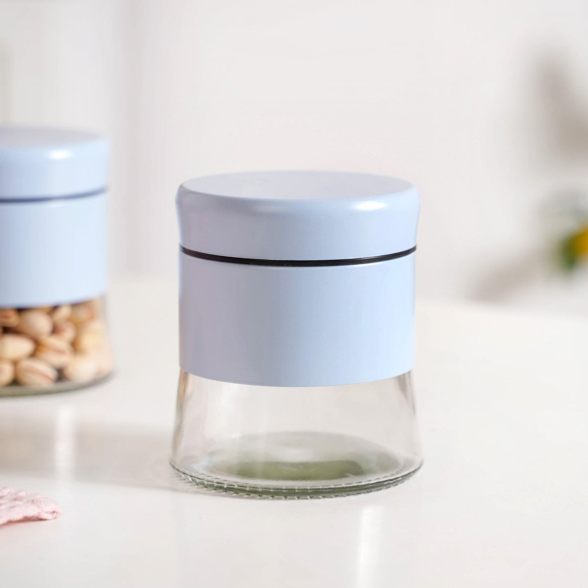 Blue Winnie Glass Jar With Metal Cover Set Of 4 600ml Nestasia