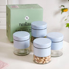 Blue Winnie Glass Jar With Metal Cover Set Of 4 600ml Nestasia
