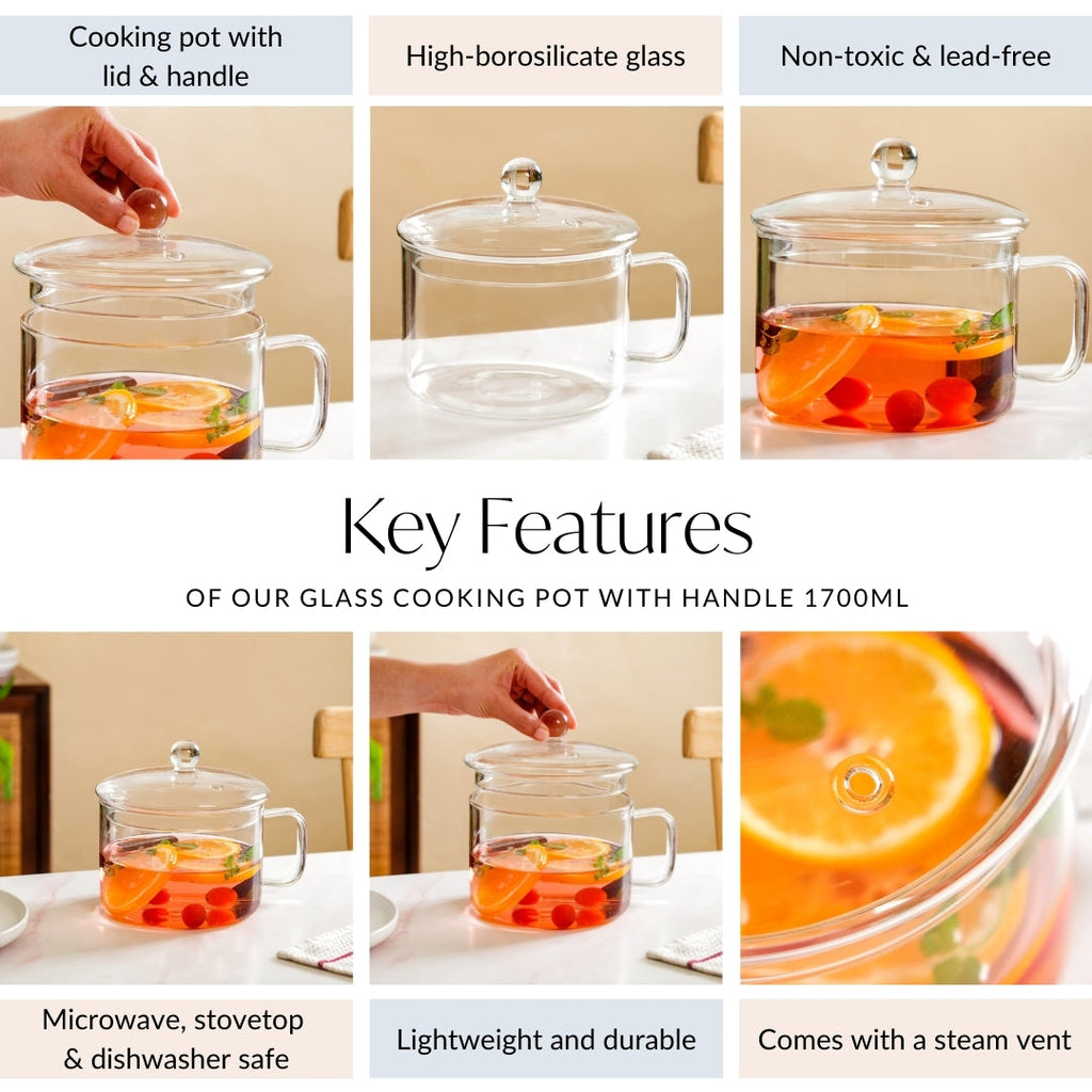 Glass Cooking Pot With Handle 1700ml Nestasia