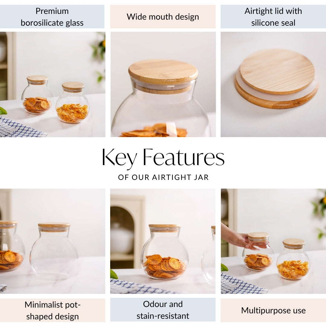 Glass Jar With Wooden Lid Small Set Of 2 500ml Nestasia