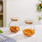 Glass Jar With Wooden Lid Small Set Of 2 500ml Nestasia