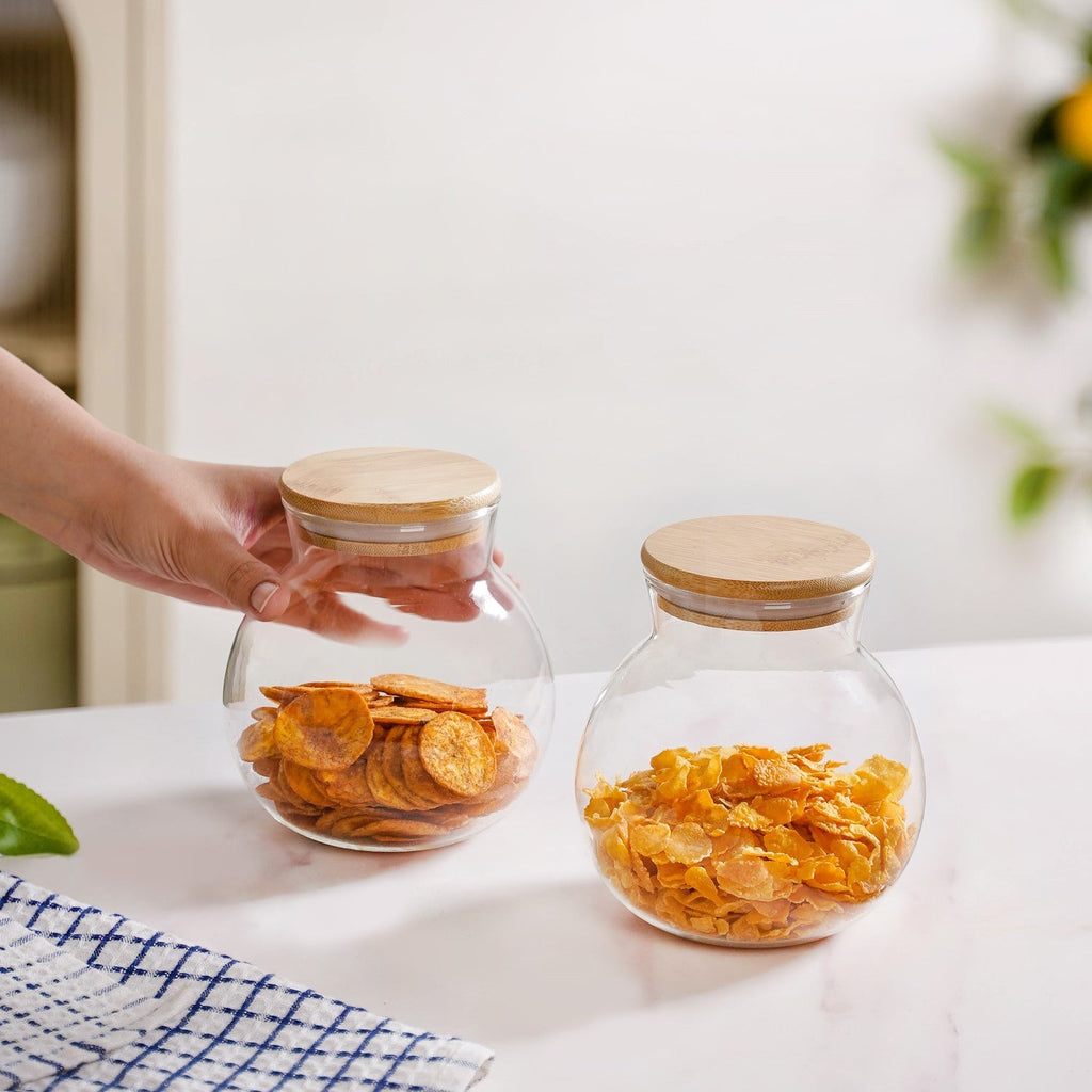 Glass Jar With Wooden Lid Small Set Of 2 500ml Nestasia
