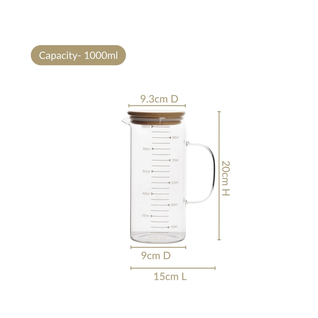 Glass Jug With Measuring Marks And Bamboo Lid 1000ml Nestasia