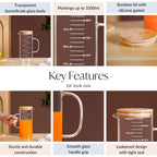 Glass Jug With Measuring Marks And Bamboo Lid 1000ml Nestasia